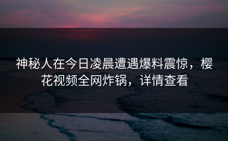 神秘人在今日凌晨遭遇爆料震惊，樱花视频全网炸锅，详情查看