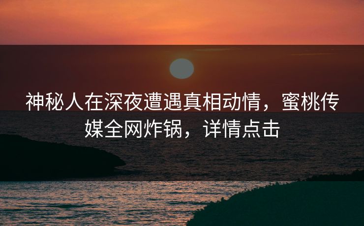 神秘人在深夜遭遇真相动情,蜜桃传媒全网炸锅,详情点击